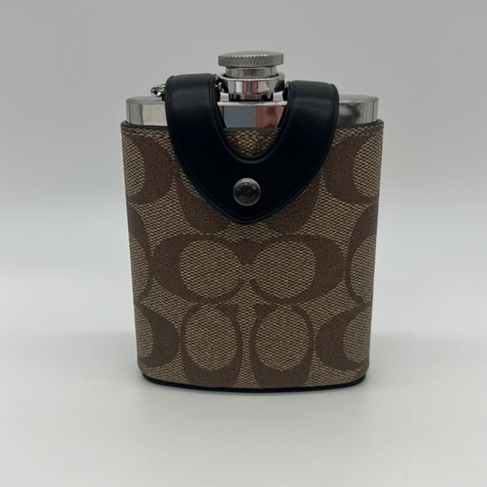 Coach NWT Flask In Signature Canvas Gunmetal/Khaki